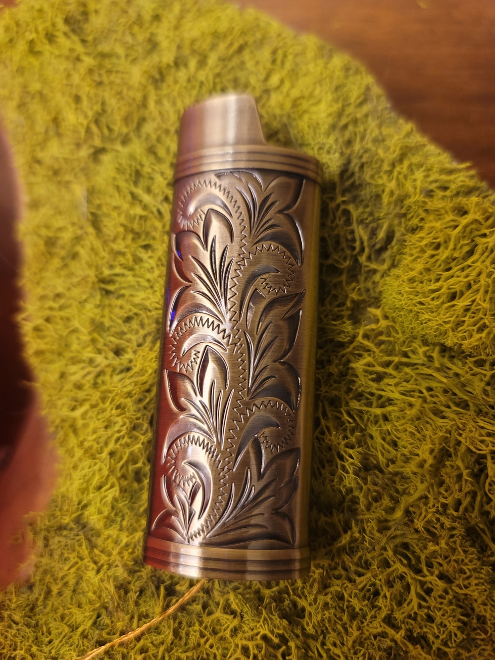 Engraved Brass Lighter Case - Floral Scroll Design